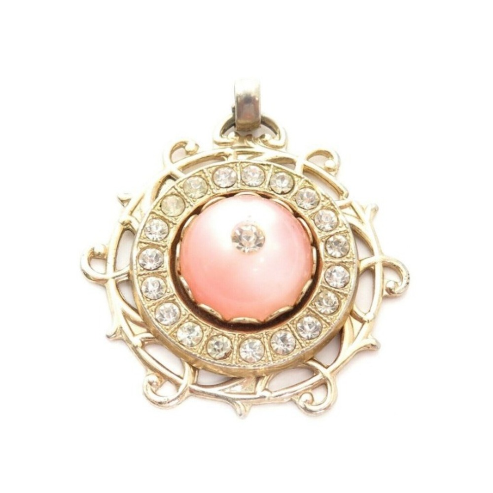 VINTAGE PINK‎ LUCITE RHINESTONE PENDANT
